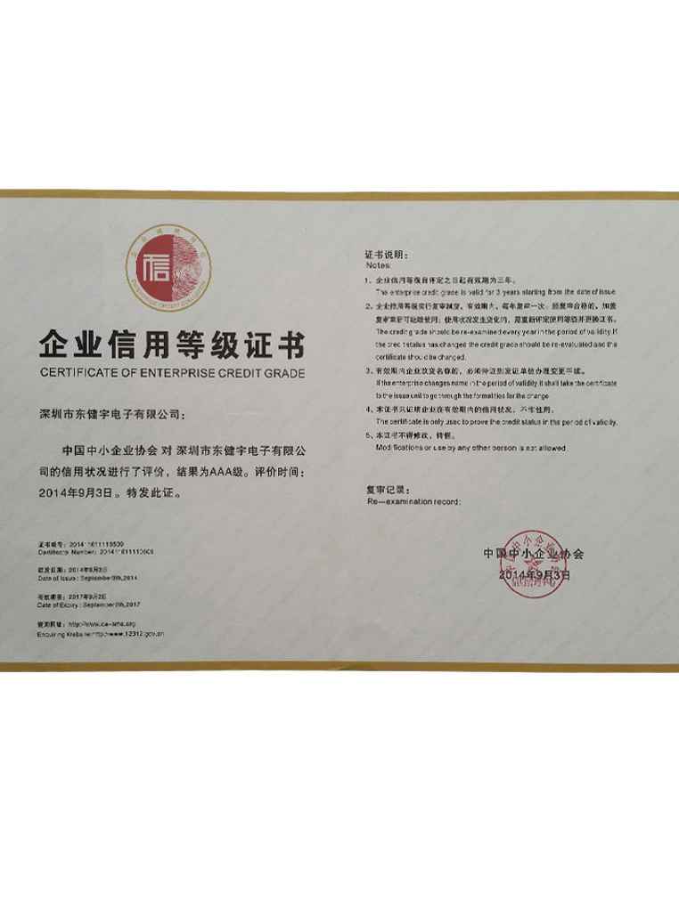 荣誉-企业信誉等级证书